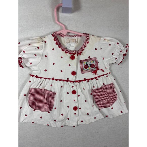 Celebrity Kids Baby Girls Ladybug Dress Size 12M With Gingham Trim & Pockets - Picture 3 of 8